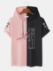 Camisetas de manga corta con capucha y estampado de Sakuras en dos tonos para hombre - Rosado