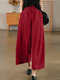 Women Solid Drawstring Waist Casual Wide Leg Pants - Red