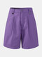 Solid Color Plain Button Pocket Casual Shorts for Women - Purple