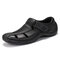 Menico Men Closed Toe Outdoor Leather Fisherman Sandals - Black