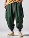 Mens Solid Loose Elastic Cuff Drawstring Waist Pants With Pocket - Green