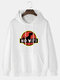 Mens Cartoon Animal Letter Graphic Cotton Casual Hoodies With Pouch Pocket - White
