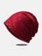 Women Lace Calico With Broken Rhinestones Breathable All-match Beanie Hat - Wine Red