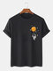 Mens Cartoon Astronaut Print Crew Neck Casual Short Sleeve T-Shirts - Black