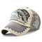 Men Vintage Breathable Cotton Embroidered Letter Baseball Caps Sunshade Adjustable Snapback Hat - Gray