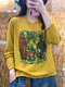 Women Print Long Sleeves V-neck Thin Knitted Sweater - #10