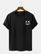 Mens Funny Face Chest Print Crew Neck Short Sleeve T-Shirts - Black