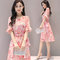 Floral Printing Slim Horn Short-sleeved Chiffon Dresses - Pink