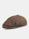 Men Cotton Linen Solid Color Breathable Sunshade Short Brim Casual Vintage Detective Hat Forward Hat Beret Flat Cap - Coffee