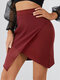 Solid Mesh Semi Sheer Irregular Zip Back Skirt Women - Wine Red