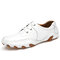 Men Hand Stitching Leather Non Slip Soft Sole Large Size Casual Driving Shoes - White