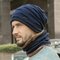 Men 2PCS Plus Velvet Thick Winter Outdoor Keep Warm Neck Protection Headgear Scarf Wool Hat Beanie - Navy