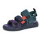 Men Stylish Contrast Color Cloth Fabric Hook Loop Sport Casual Sandals - Purple