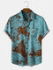 Mens Vintage Floral Print Chest Pocket Short Sleeve Holiday Shirt - Blue