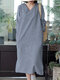 Stripe Print Slit Hem Pocket V-neck Dress - Dark Blue