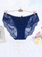 Plus Size Sexy Lace Low Rise See Through Breathable Panties - Navy