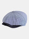 Men Cotton Dacron Lattice Pattern Thin Casual Octagonal Hat Berets - Light Blue