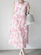 Wave Pattern Sleeveless Round Neck Print Dress - Pink