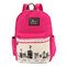 Women Rural Wind Print Canvas Backpack - Rose Red