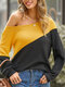 Women Contrast Color Off Shoulder Long Sleeve Casual T-Shirt - Yellow