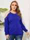 Plus Size Cold Shoulder Spaghetti Strap Lace Long Sleeves T-shirt - Navy