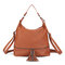 Multi-carry PU Leather Tassel Crossbody Bag Handbag Backpack For Women - Brown
