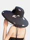 Women Cotton Polka Dot Printing Solid Color Oversized Brim Sun Protection Bucket Hat - Black