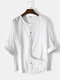 Mens Pure Color Basics Cotton Long Sleeve Shirts With Sleeve Tabs - White
