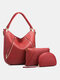 Womens Brown Large Capacity Rivet PU Leather Purses Satchel Handbags Shoulder Tote Bag Crossbody 3 PCS Purse Set - Red