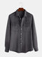 Mens Solid Color Suede Chest Pocket Turn Down Collar Long Sleeve Casual Shirts - Grey