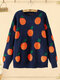 Orange Pattern Long Sleeve O-neck Knitted Plus Size Sweater - Navy