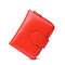 Women Oil Wax Leather Short Wallet 4 Card Slot Coin Purse - Orange