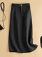 Jupe en coton unie à dos fendu pour femme avec poche - Noir