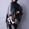 Women Winter Plaid Artificial Cashmere Scarves Shawl Casual Ethnic Warm Split Ends Thicken Cloak - Black