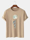 Mens Astronaut Moon Print 100% Cotton Casual Short Sleeve T-Shirts - Khaki