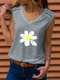Flower Print Sleeveless V-neck Casual Tank Top For Women - Grey