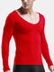 Men Modal Stretch Plain Thermal Undershirts V Neck Thin Breathable Thermal Long Johns Underwear - Red