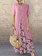 Vintage Fake Two Pieces Floral Printed Maxi Dress - Pink