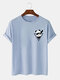 Mens 100% Cotton Cartoon Panda Print O-Neck Casual Short Sleeve T-Shirts - Blue