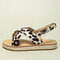 Girls Daily Cross Band Leopard Printed Synthetic Suede Comfy Back Buckle Strap Beach Sandals - Apricot