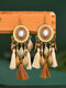 Alloy Bohemia Exaggerated Oval Tassel Texture Drop Leaf Earrings - White