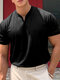Mens Solid Notched Neck Casual Short Sleeve T-Shirt - Black