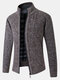 Mens Rib-Knit Zip Front Stand Collar Casual Cotton Cardigans With Pocket - Coffee