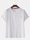 Mens Plain Cotton Solid Color Little Cloud Embroidery T-Shirts - White