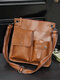 PU Leather Vintage Multi Pocket Messenger Bag Waterproof Large Size Casual Crossbody Bag - Coffee