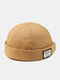 Unisex Cotton Solid Color Letter Pattern Patch Simple Fashion Brimless Beanie Landlord Cap Skull Cap - Camel+White Patch