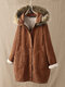 Corduroy Solid Color Plush Hooded Long Sleeve Coat - Coffee