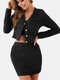 Solid Color Plush T-shirt Skirt Casual Three-pieces Set for Women - Black