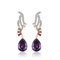 Trendy Angel Wings Zirconia Drop Womens Earrings Dazzling Crystal White Gold Piercing Earrings - Purple