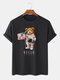 Mens Cartoon Astronaut Bear Print Cotton Short Sleeve Casual T-Shirt - Black